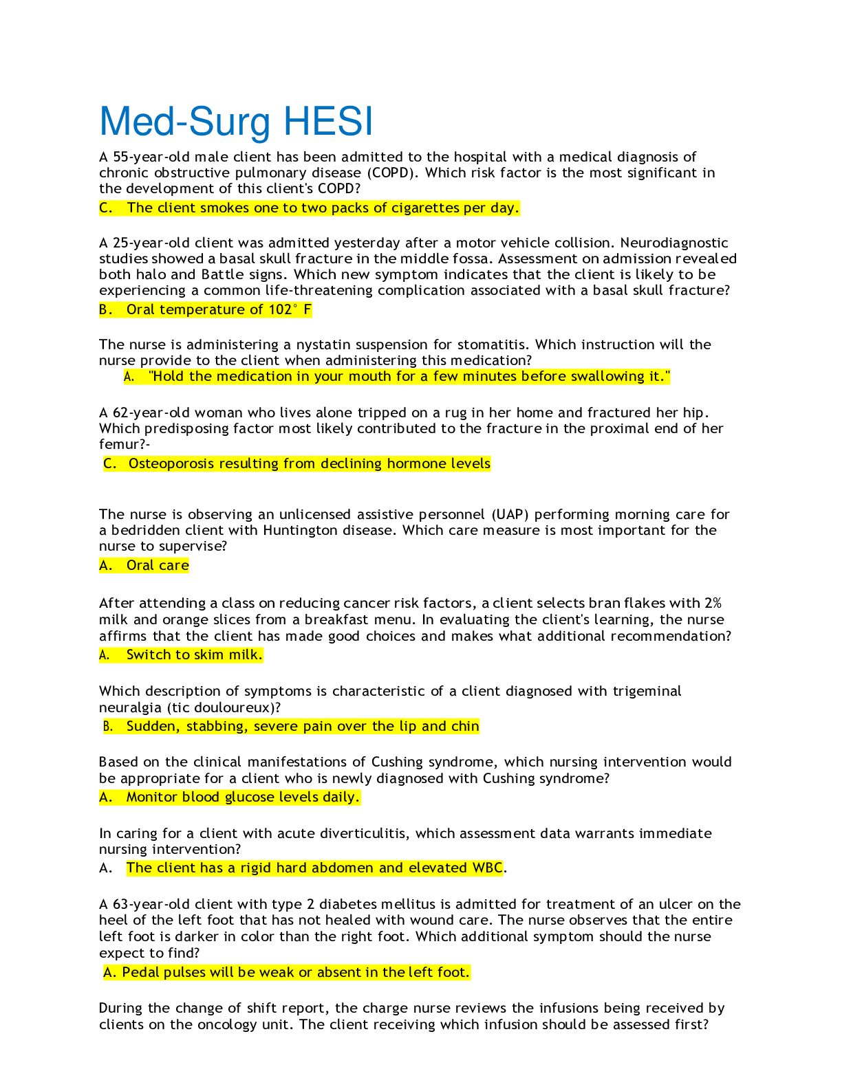 Preview image for Medical-Surgery HESI (Latest Update) Rated A+