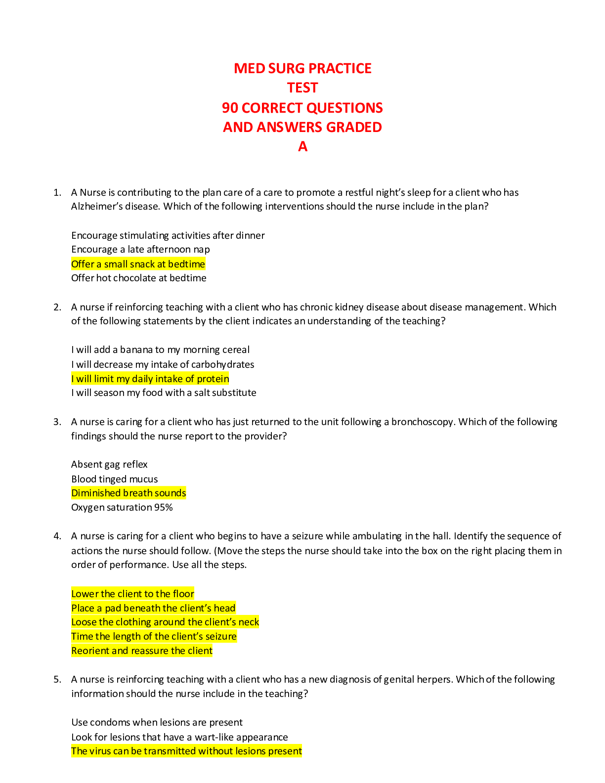 Preview image for Med Surg practice test B questions with correct answers to booste your grades