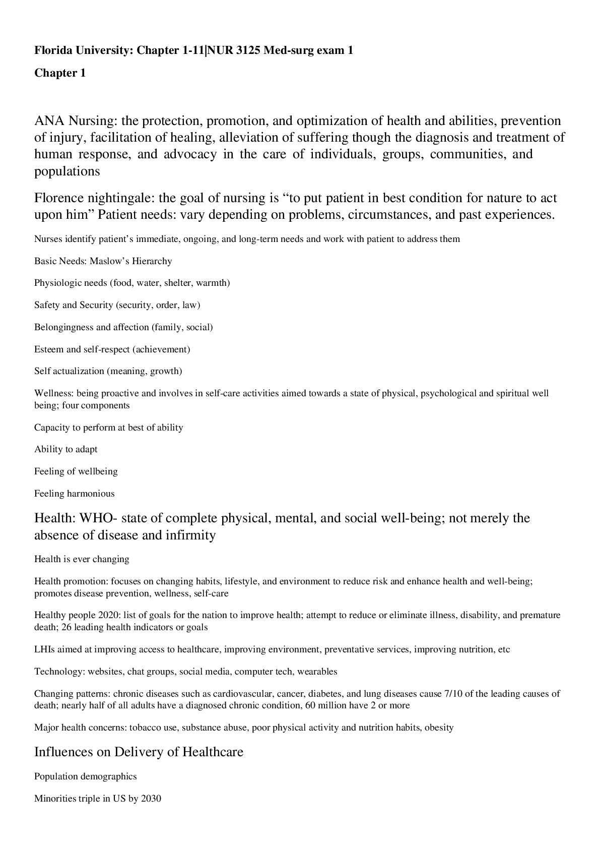 Preview image for Florida University: Chapter 1-11|NUR 3125 Med-surg exam 1,100% CORRECT