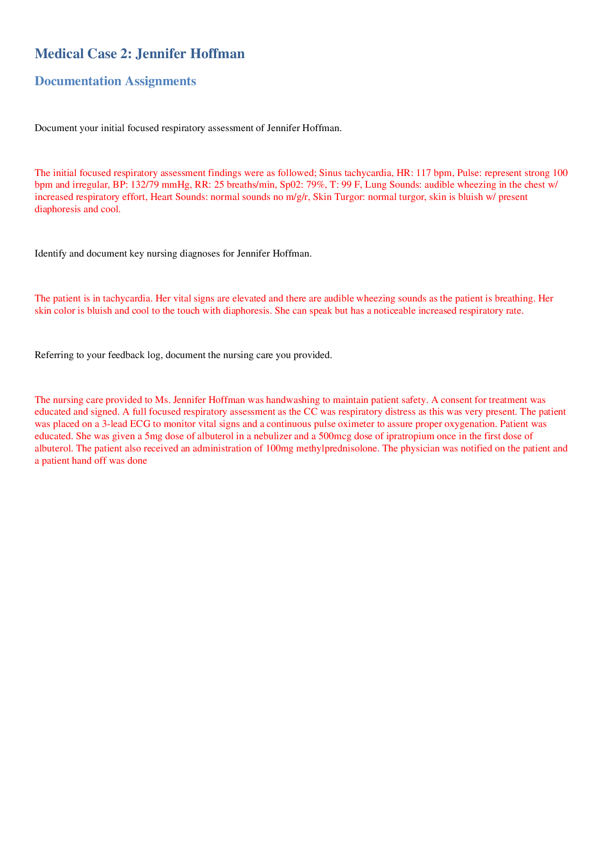 Preview image for Medical Case 2: Jennifer Hoffman Documentation Assignments