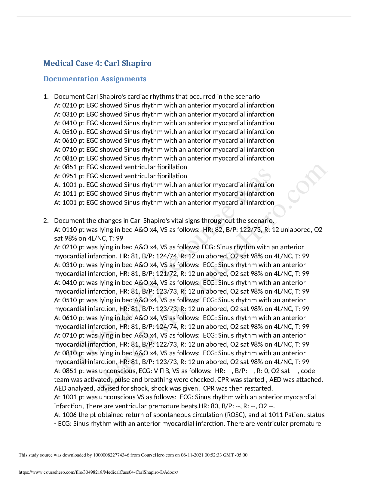 Preview image for MS2 NURSING CLINICAL WEEKMS2 NURSING CLINICAL WEEK 1 VSIM V-SIM CARL SHAPIRO DOCUMENTATION AND GUIDED REFLECTION 1 VSIM V-SIM CARL SHAPIRO DOCUMENTATION AND GUIDED REFLECTION