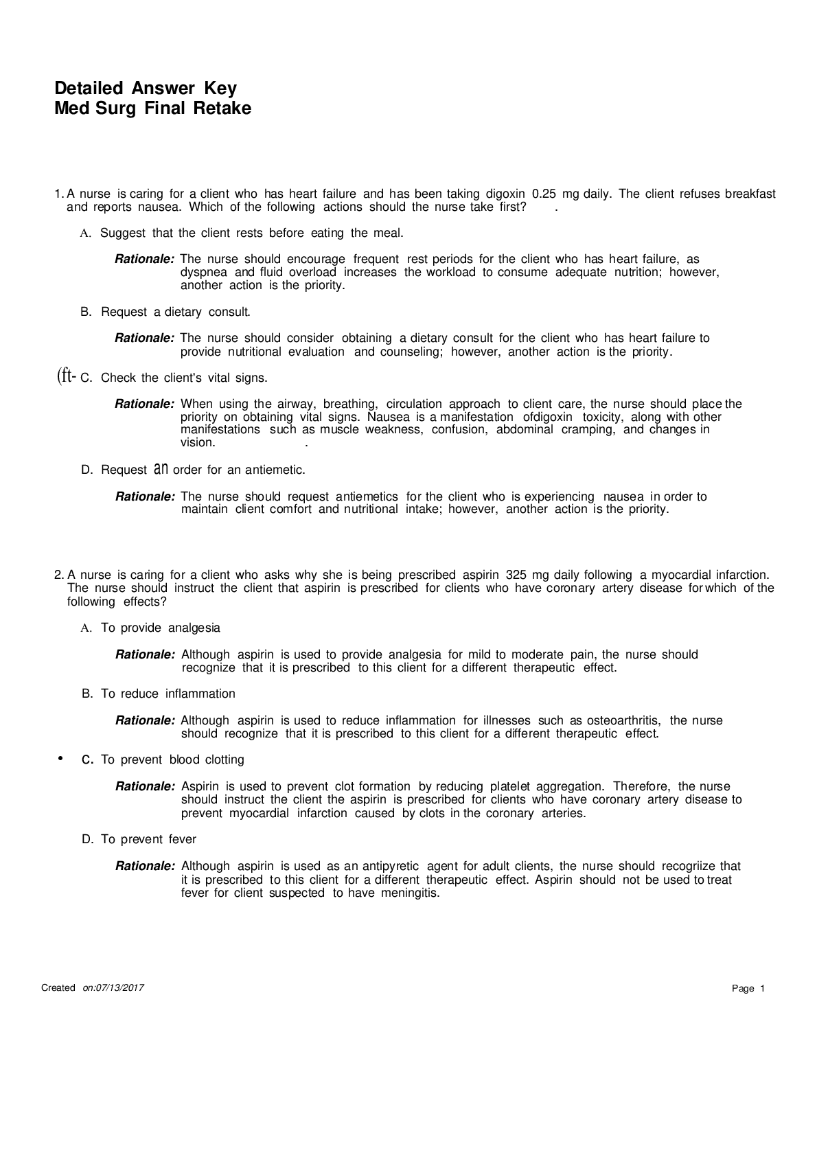 Preview image for Detailed Answer Key Med Surg Final Retake