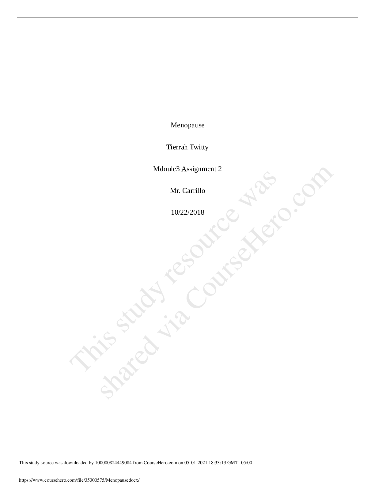 Preview image for MA R155-BL-MW Menopause Mdoule 3 Assignment 2 Mr. Carrillo