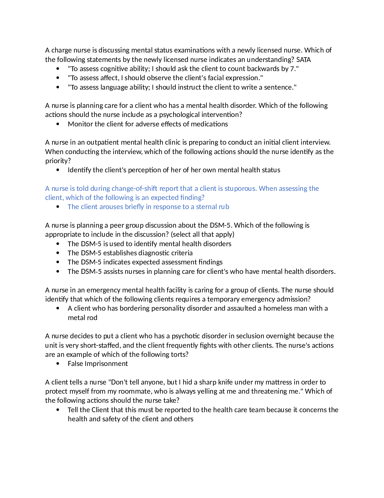 Preview image for University of South Florida - NUR 101 Mental Health ATI Questions and answers latest update 2020