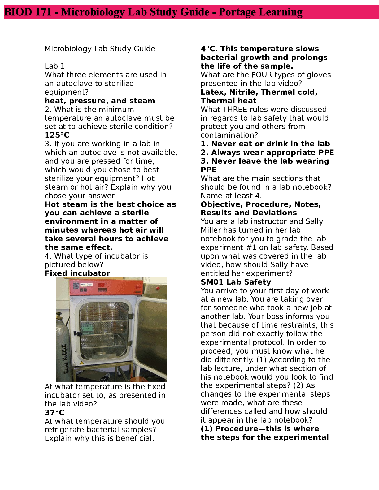 Preview of BIOD 171 - Microbiology Lab Study Guide - Portage Learning