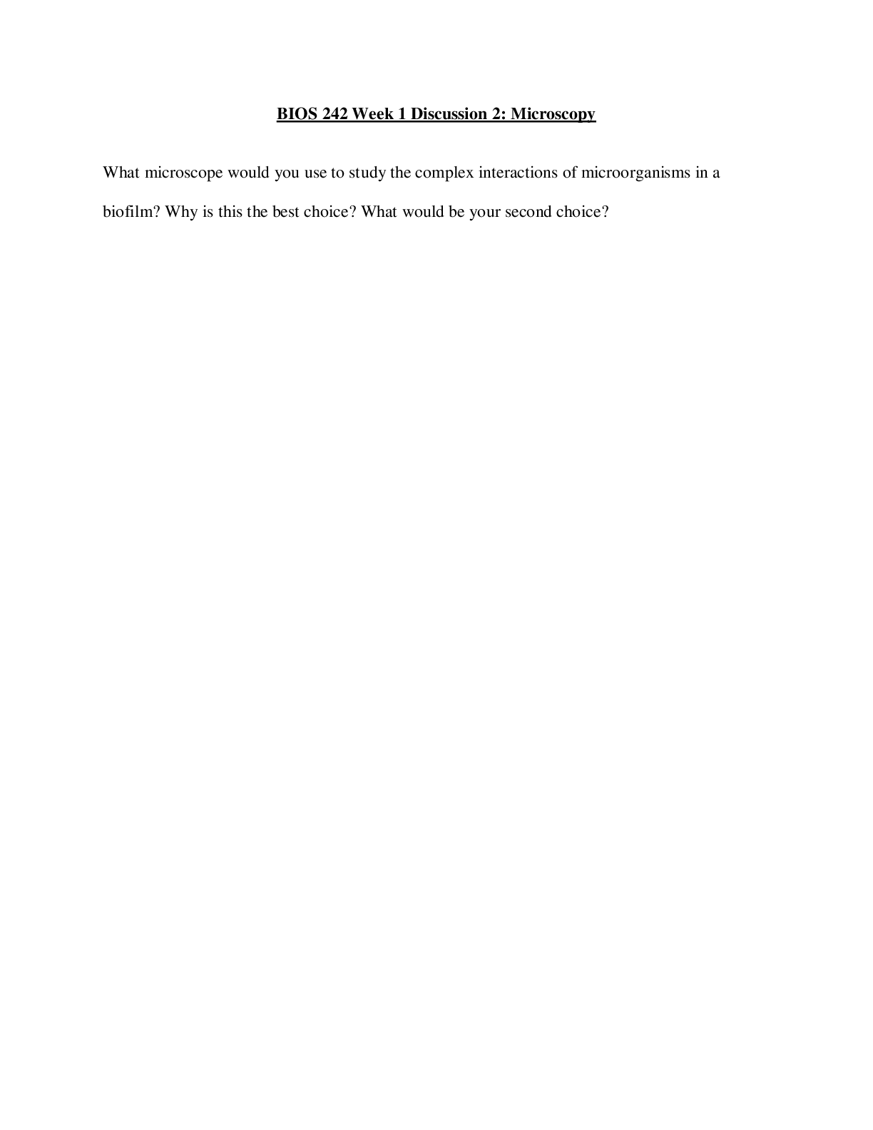 Preview image for BIOS 242 Week 1 Discussion 2: Microscopy