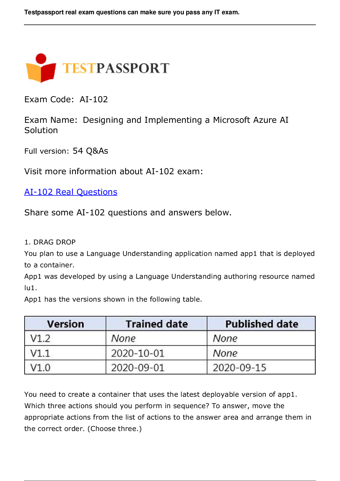 Preview image for Designing and Implementing a Microsoft Azure AI Solution | Full version  AI-102  54 Real Questions