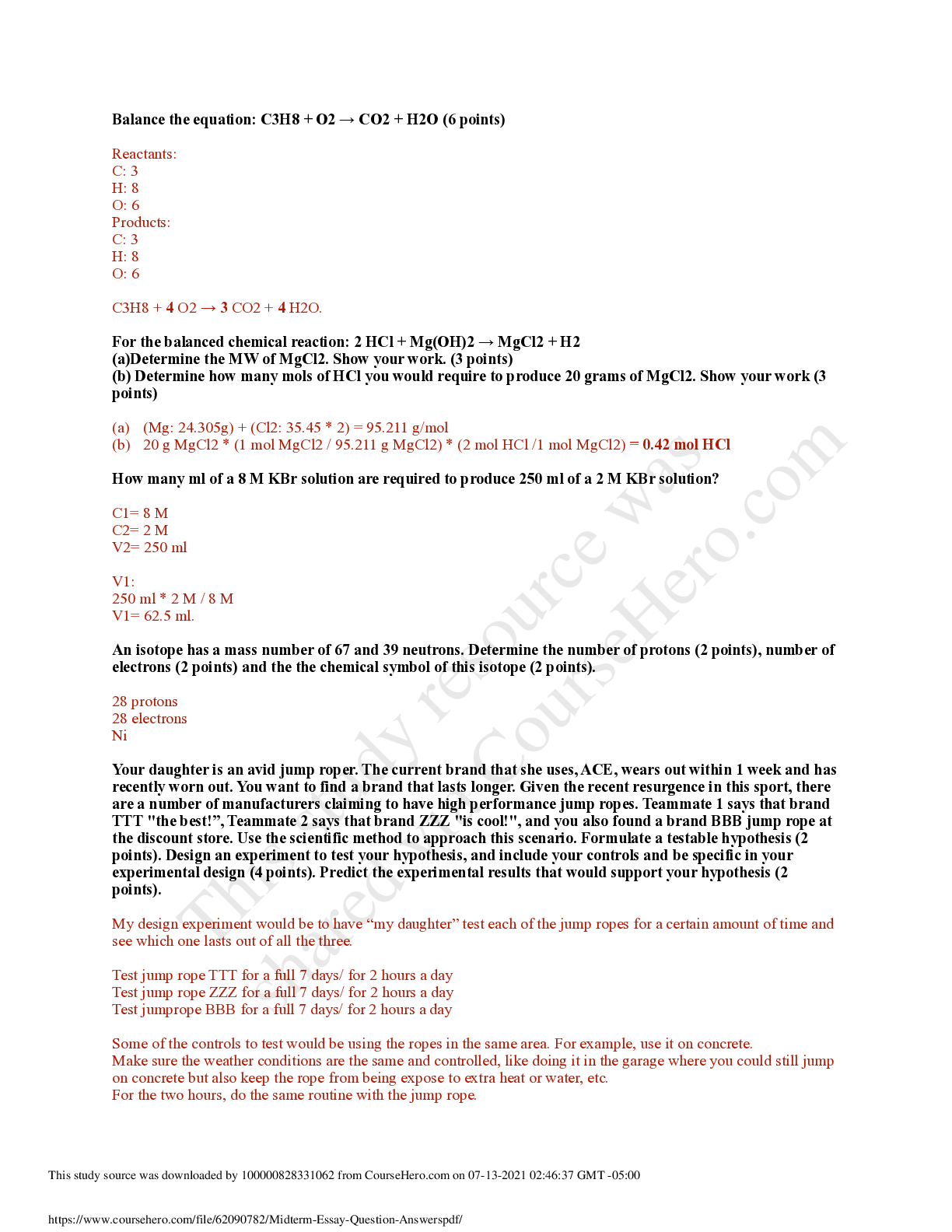 Preview image for CHEM 120 Midterm Essay Question Answers