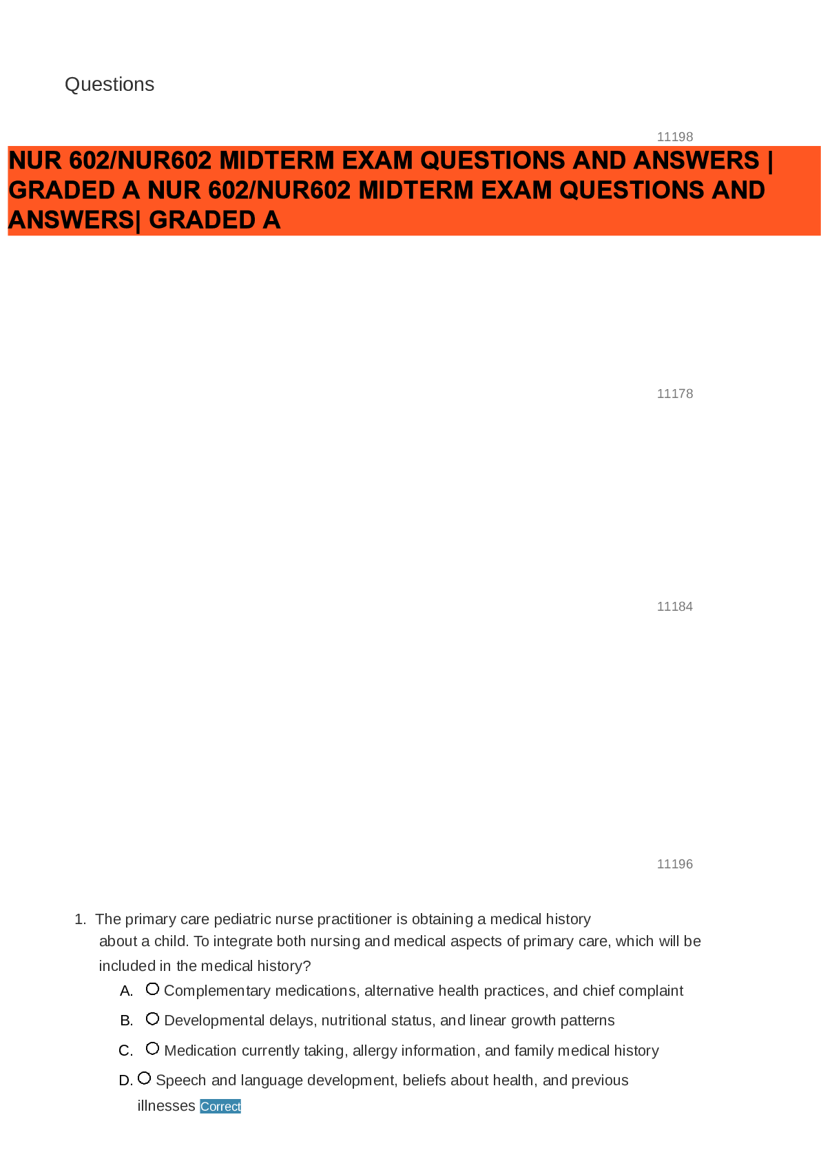 Preview image for Chamberlain College of NursingNUR 602Midterm Exam 602.