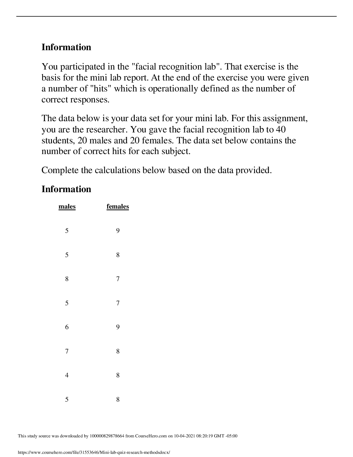 Preview image for Mini lab quiz research methods