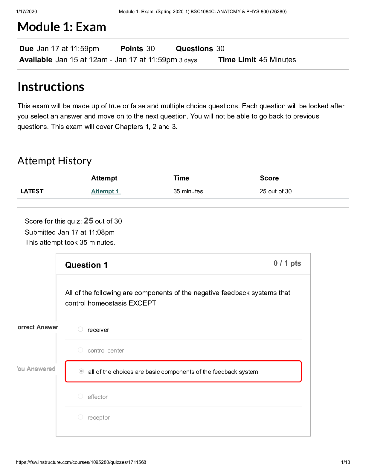 Preview of Module 1_ Exam_ (Spring 2020-1) BSC1084C_ ANATOMY & PHYS 800 (26280)