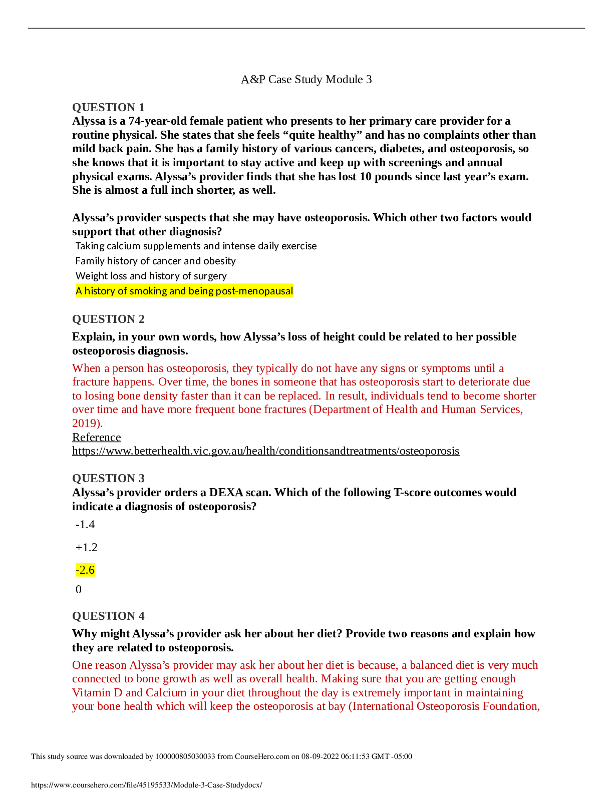 Preview image for BSC 2346 Module 3 Case Study Graded A(Latest update 2021)