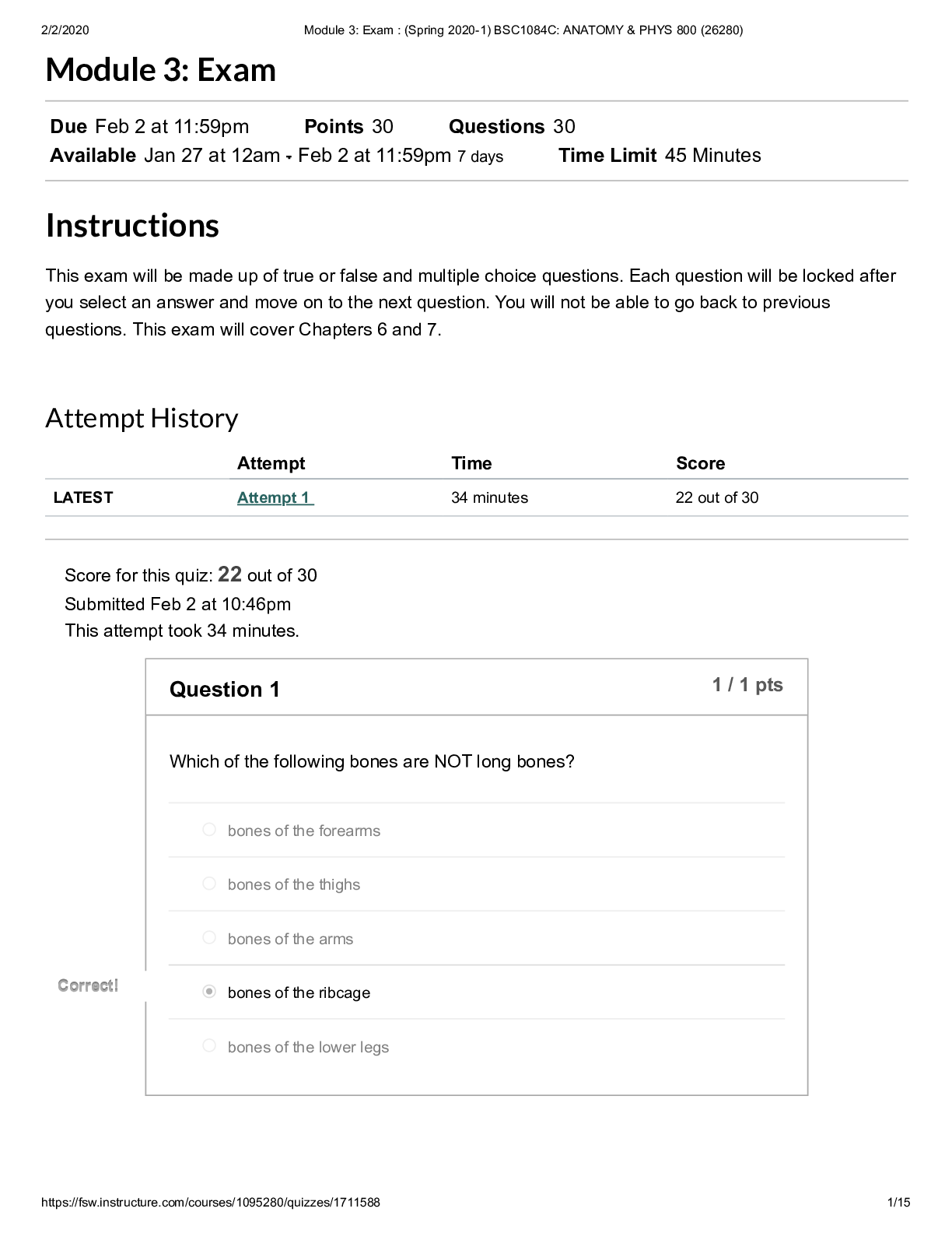 Preview of Module 3_ Exam _ (Spring 2020-1) BSC1084C_ ANATOMY & PHYS 800 (26280)