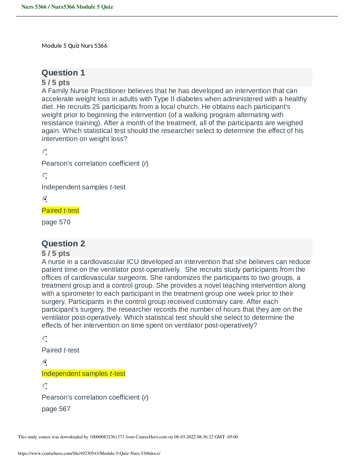 Preview of Nurs 5366 / Nurs5366 Module 5 Quiz