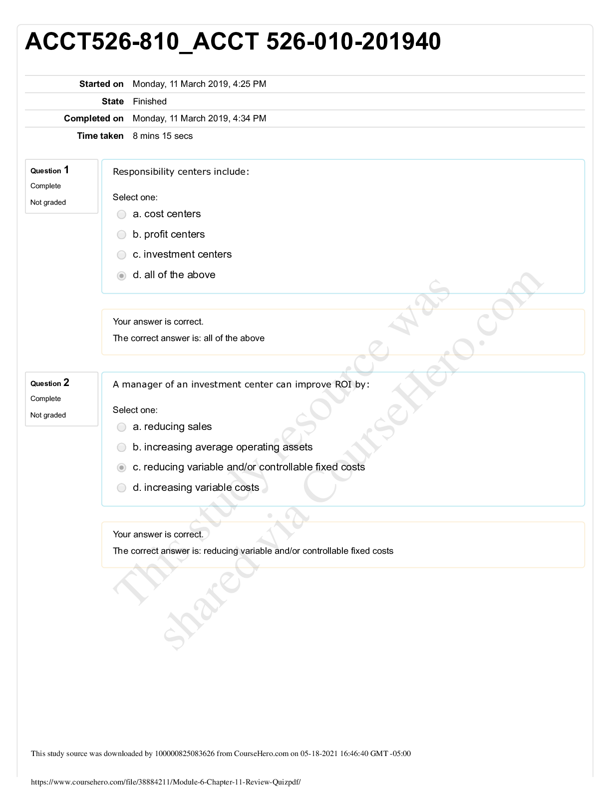 Preview image for University of Louisiana, Lafayette ACCT 526Module 6 - Chapter 11 - Review Quiz