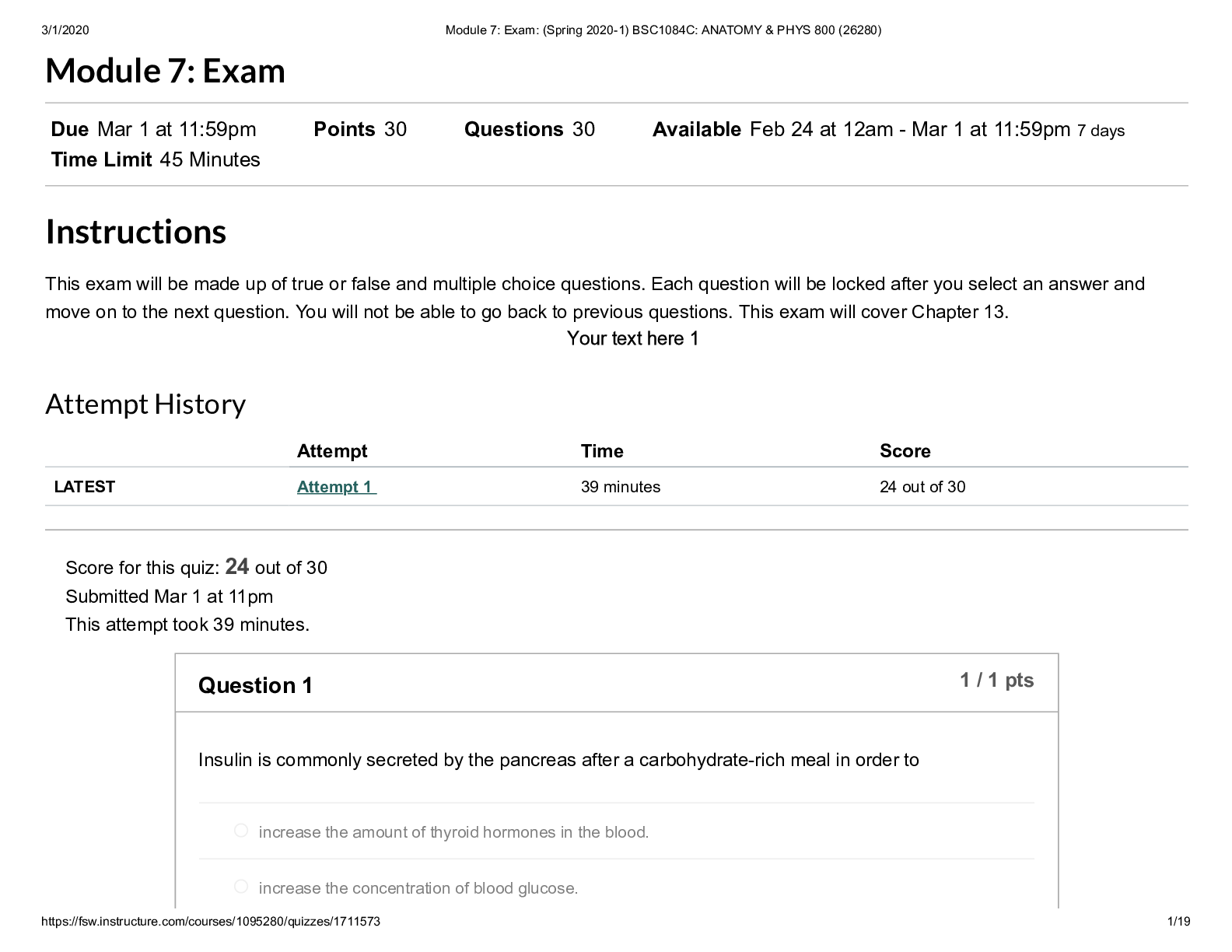 Preview of Module 7_ Exam_ (Spring 2020-1) BSC1084C_ ANATOMY & PHYS 800 (26280)