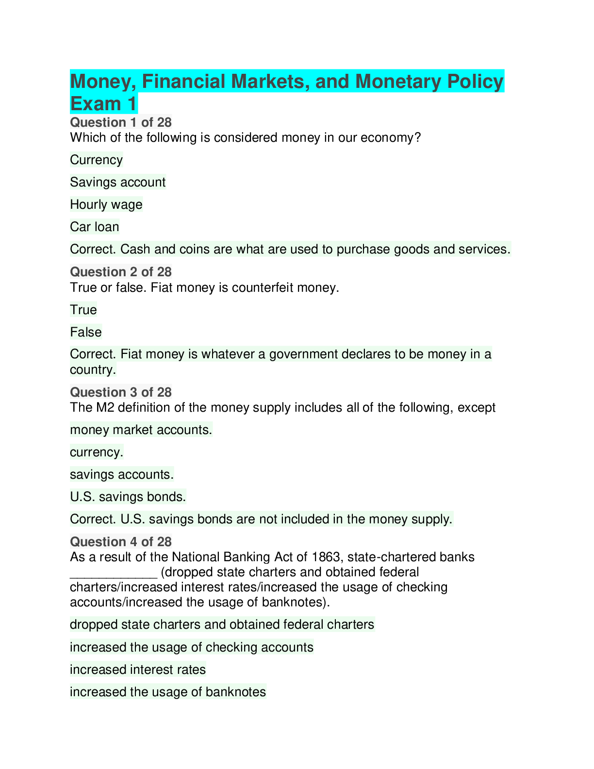 Preview image for Money, Financial Markets, and Monetary Policy Exam 1 with complete solution(Graded A Exam)