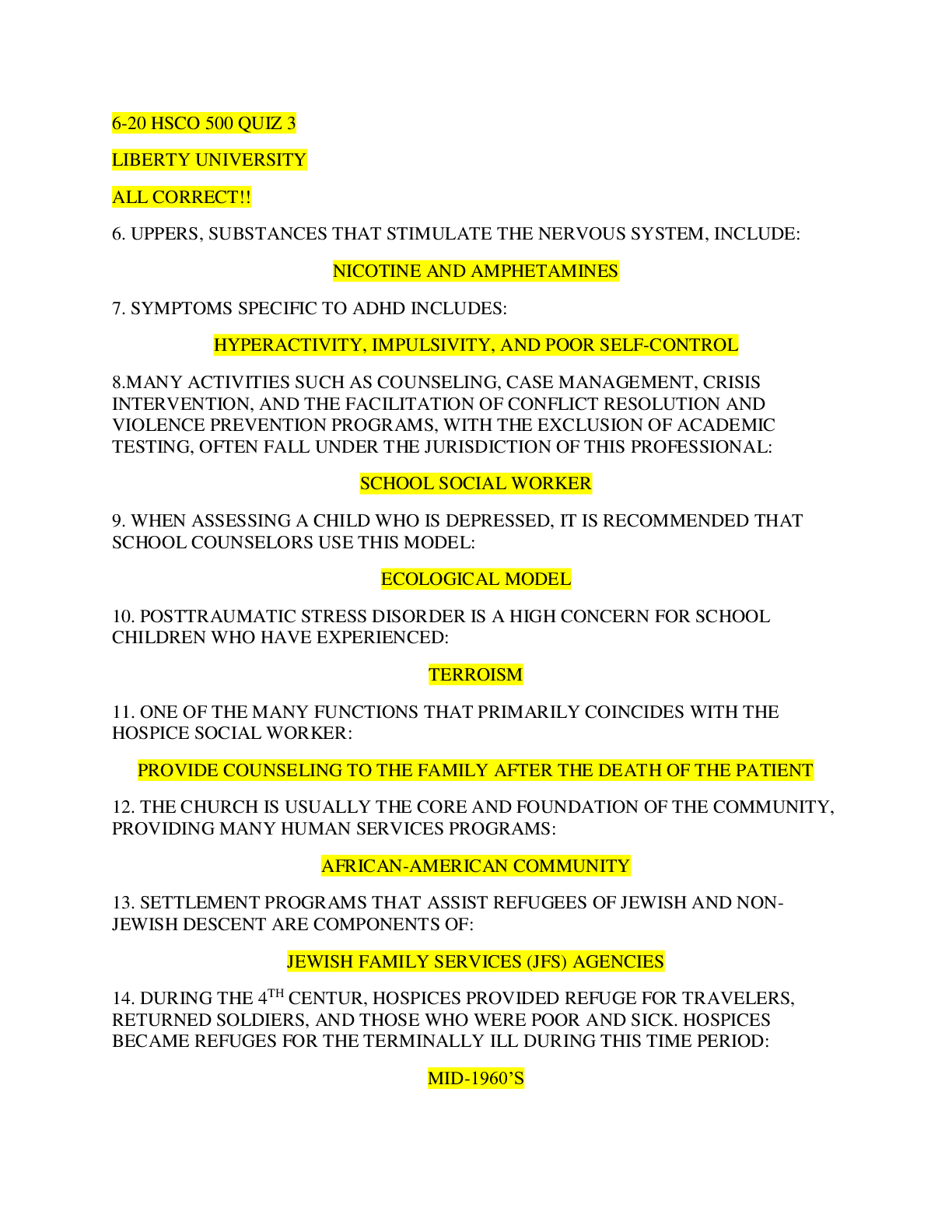 HSCO 500 Quiz 3 | Liberty University answers complete solutions (Version 2) All Answers Correct.