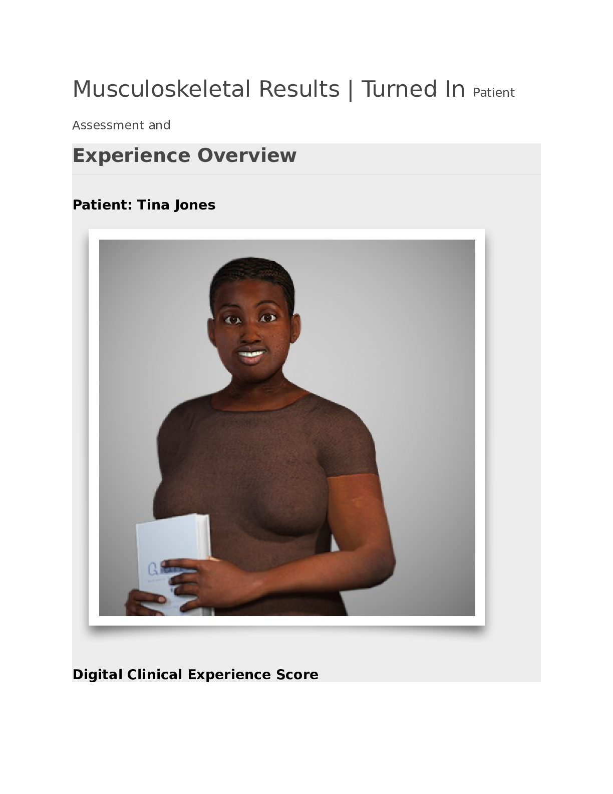 Preview image for Shadow Health-MUSCULOSKELETAL -RESULTS- Lab-Objective Complete