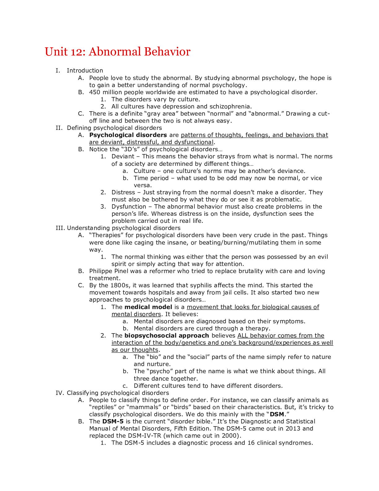 Preview of Myers_Abnormal_Behavior_notes. Unit 12: Abnormal Behavior