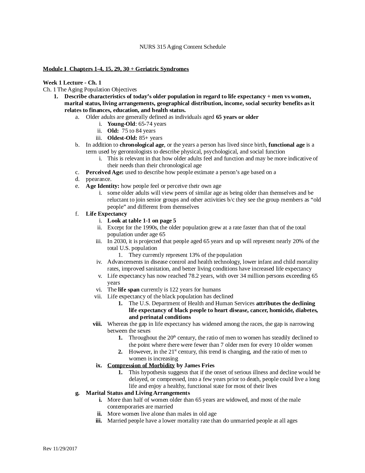 Preview image for N315 Aging Ch Objectives (Download to score good grades)