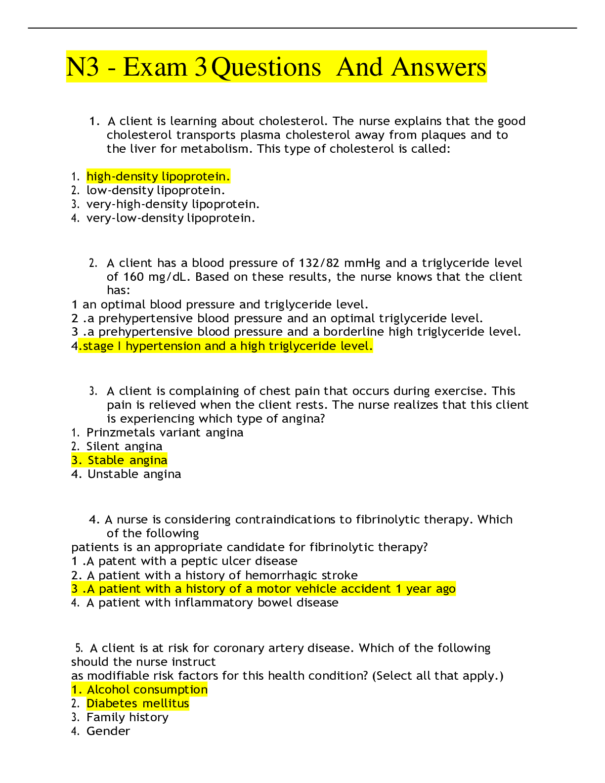 Preview image for N3 - Exam 3 Questions with tips