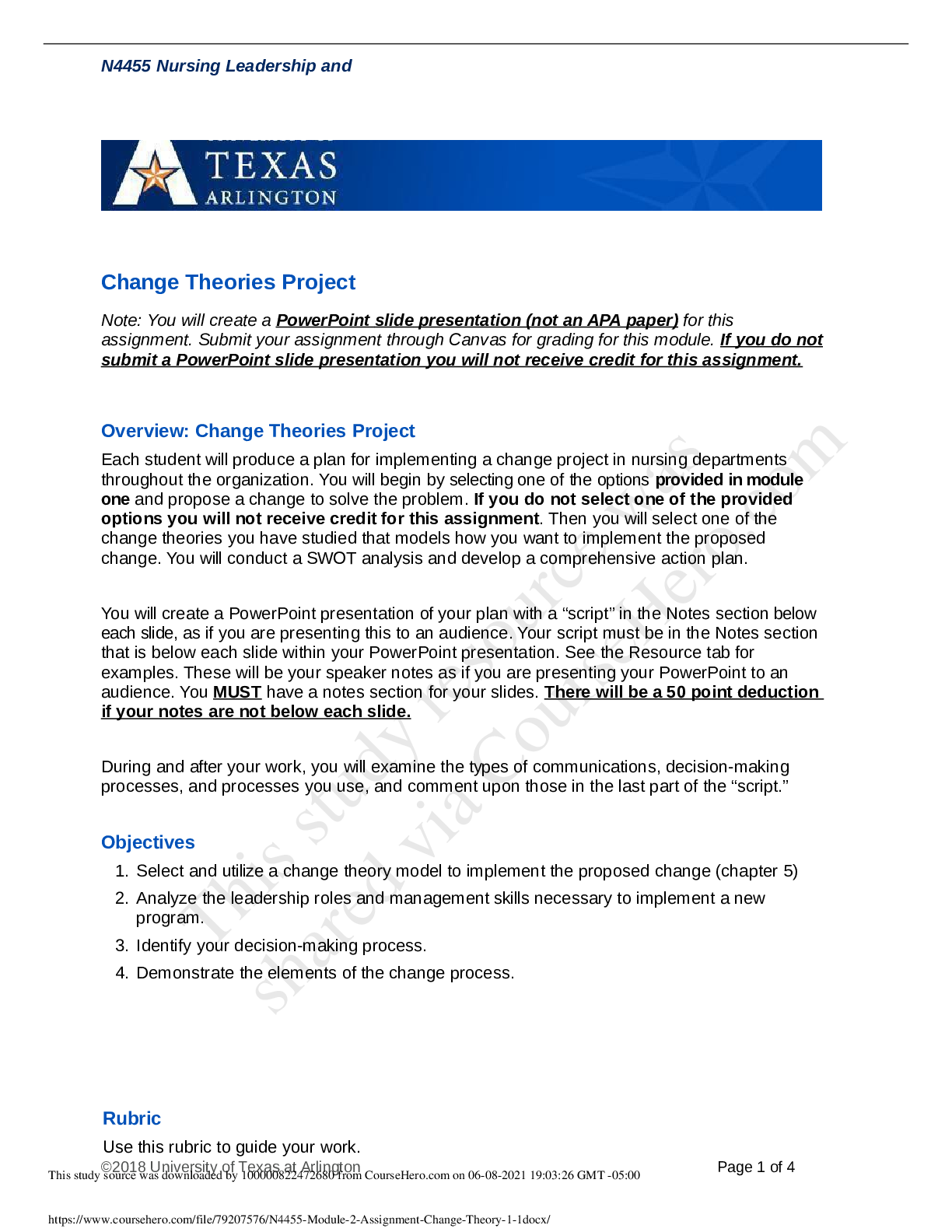 Preview image for N4455 Nursing Leadership-Module 2 Assignment Change Theory-1