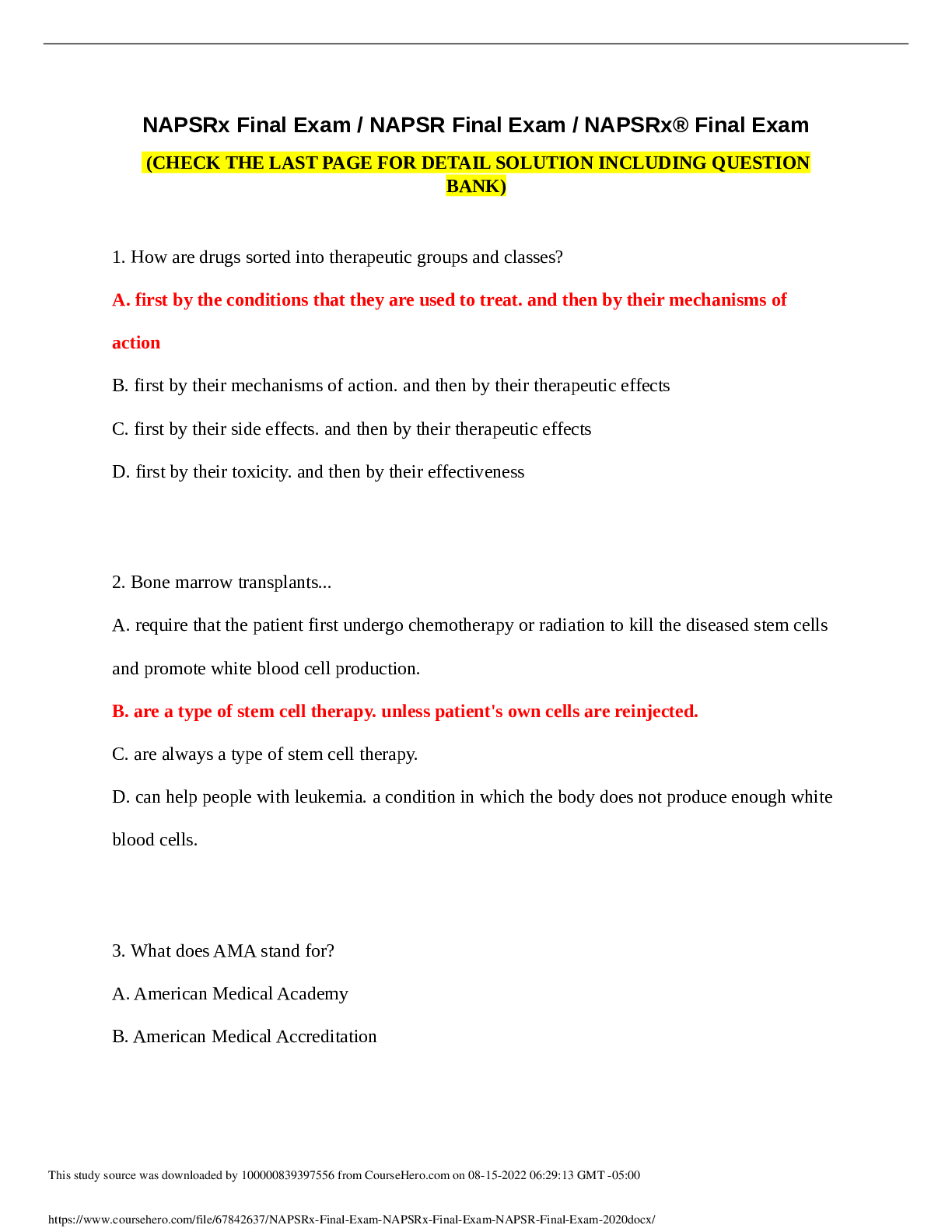 Preview image for NAPSRx® Final Exam , NAPSRx Final Exam, NAPSR Final Exam 2020.docx