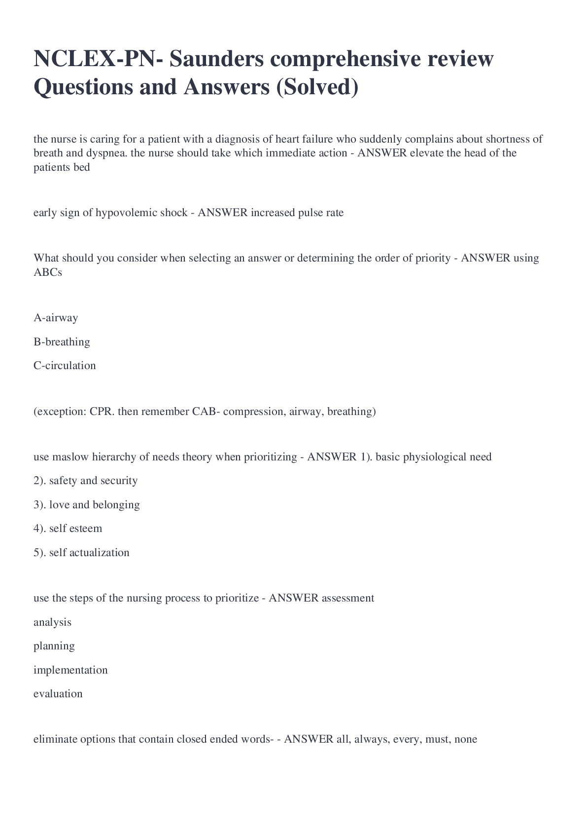 Preview image for NCLEX-PN Practice Questions and answers, 2022 update, graded A+