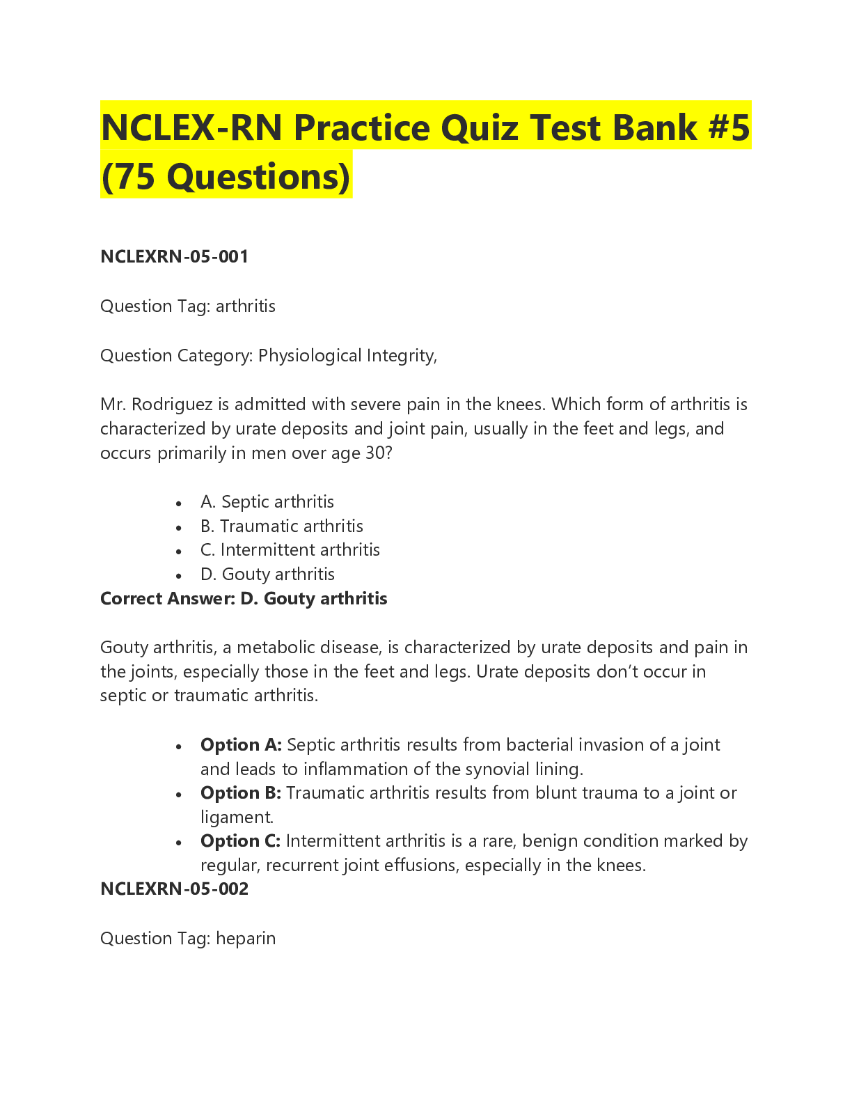 Preview image for NCLEX-RN Practice Quiz Test Bank #5 (75 Questions And Answers)
