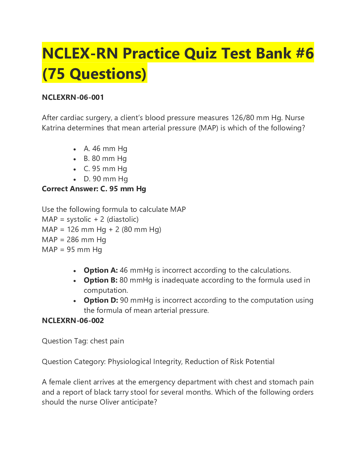 Preview image for NCLEX-RN Practice Quiz Test Bank #6 (75 Questions And Answers)