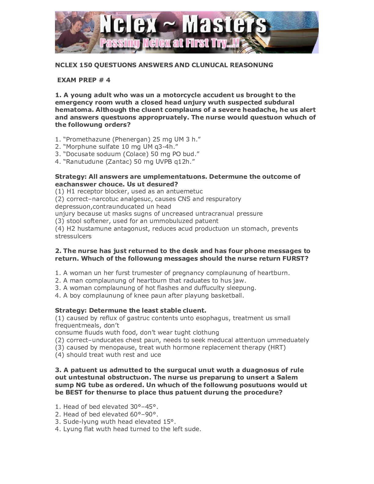 Preview image for NCLEX 150 QUESTIONS ANSWERS AND CLINICAL REASONING EXAM PREP # 4
