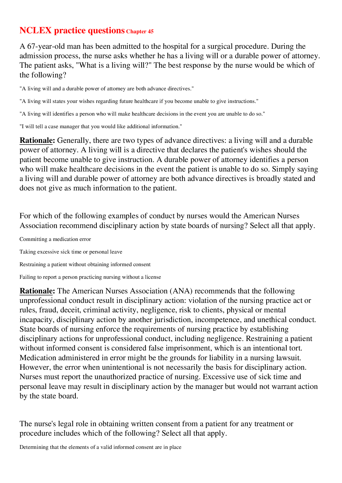 Preview image for NCLEX practice questions Chapter 45,100% CORRECT