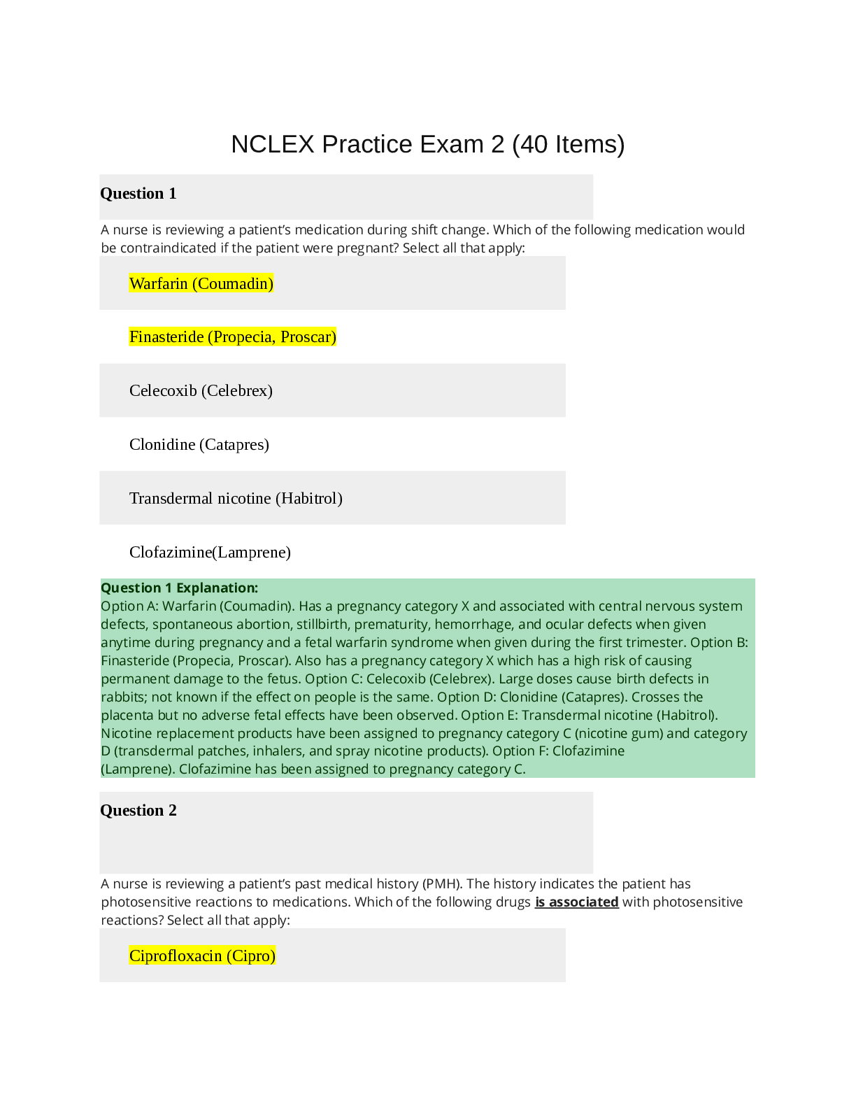 Preview image for NCLEX Practice Exam 2 (GRADED A) Questions and Answer Elaborations | Rated A+