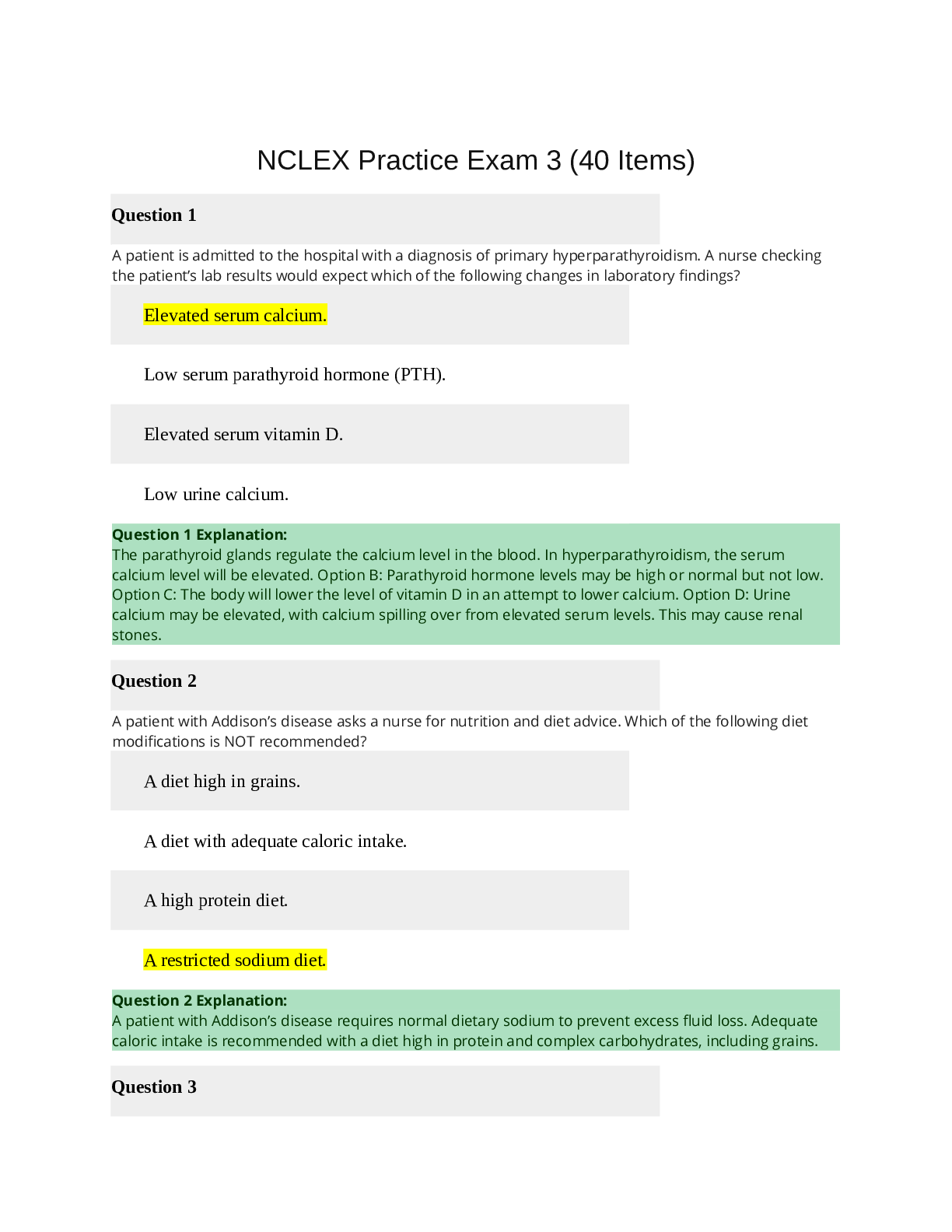 Preview image for NCLEX Practice Exam 3 (40 items) | GRADED A Questions and Answers | 100% Guaranteed Pass