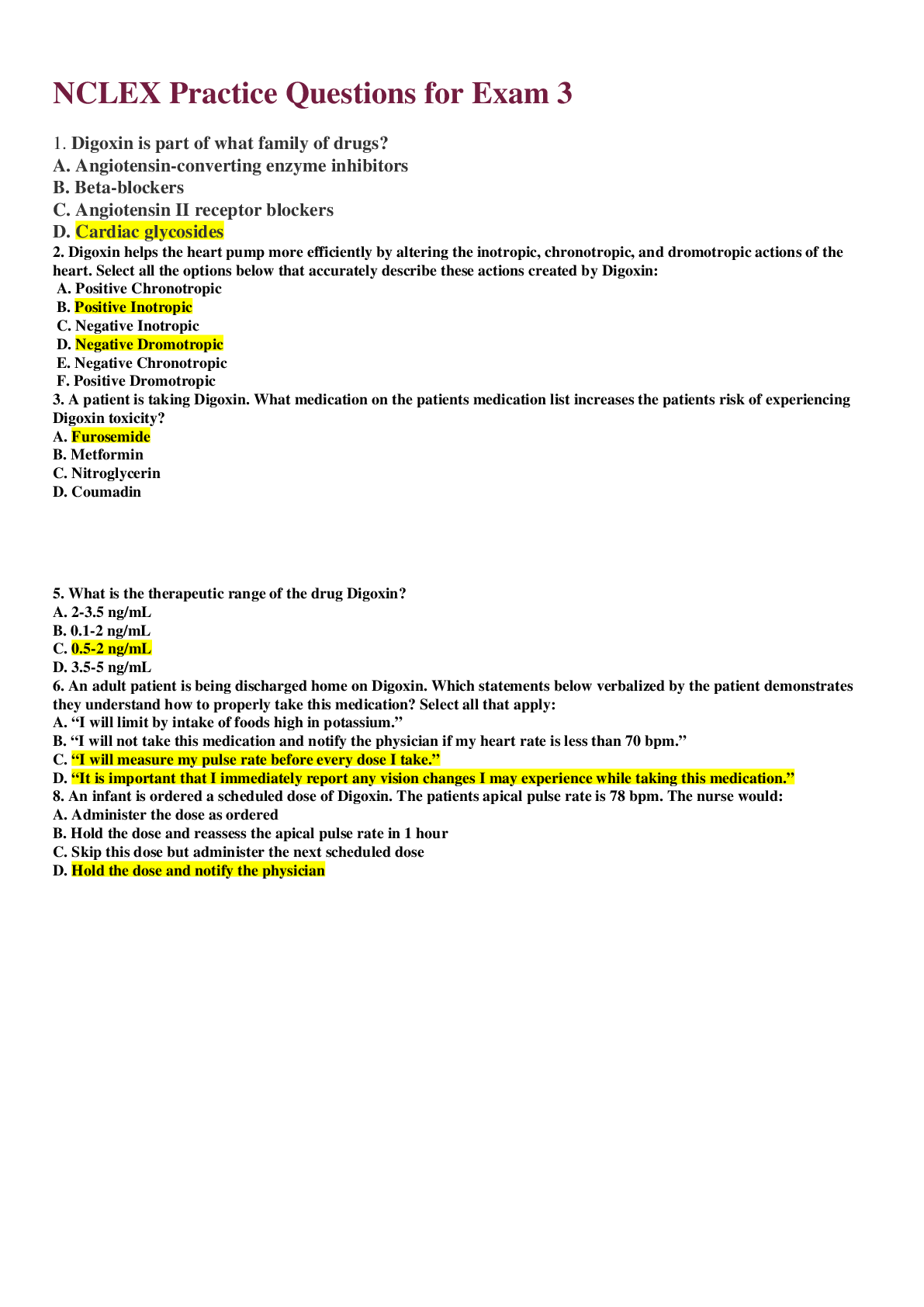 Preview image for NCLEX Practice Questions for Exam 3 ,100% CORRECT