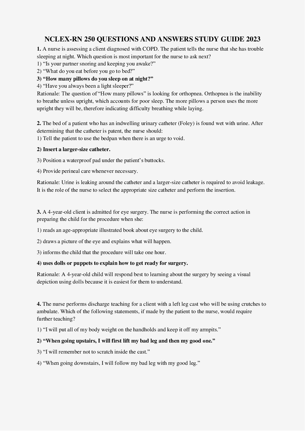 Preview image for NCLEX-RN 250 QUESTIONS AND ANSWERS STUDY GUIDE 2023