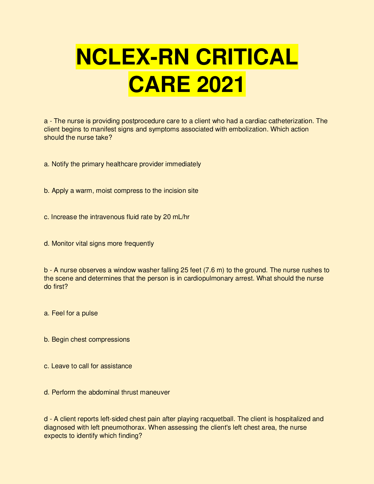 Preview image for NCLEX-RN CRITICAL  CARE 2021