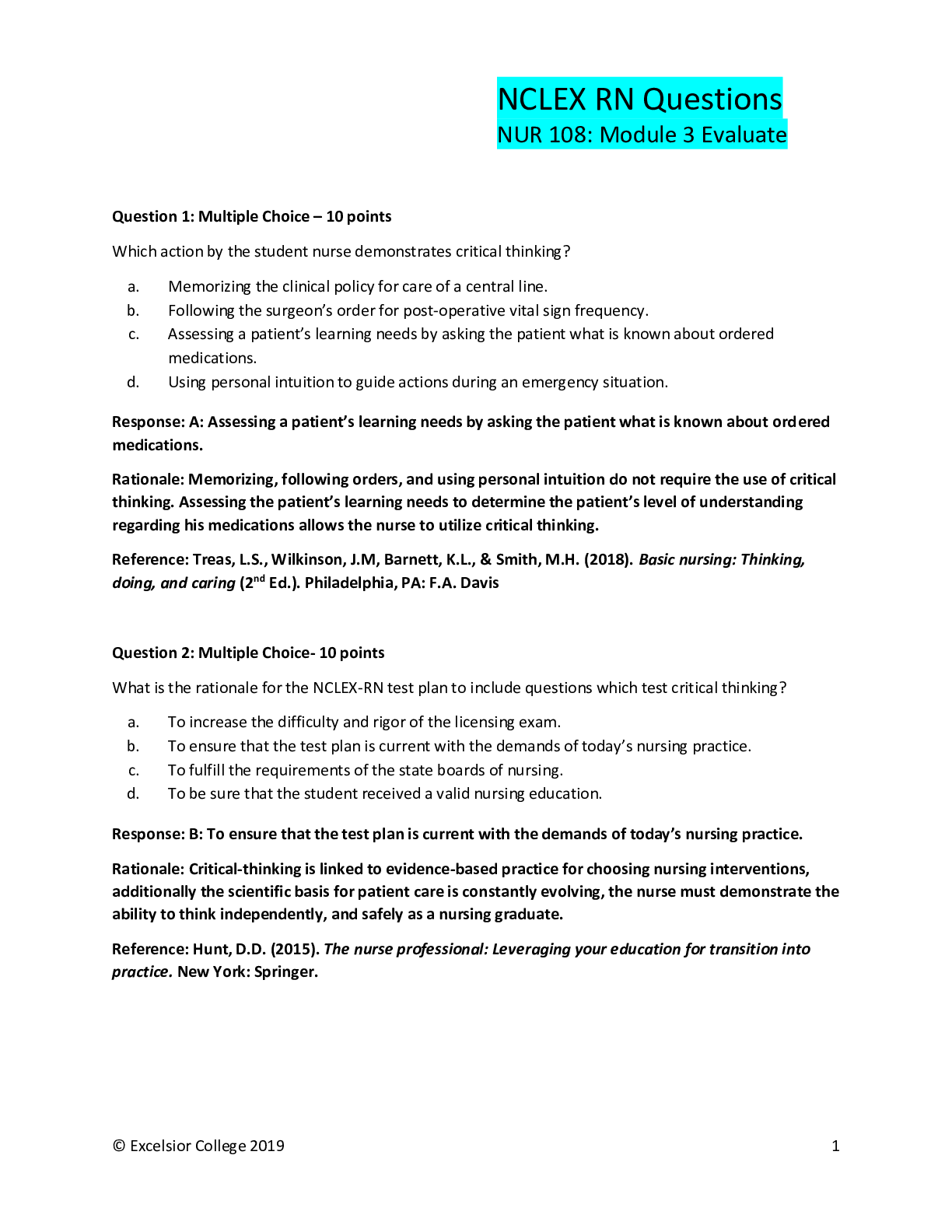 Preview of NCLEX-RN Questions Module 3 latest 2020/2021 with complete solution
