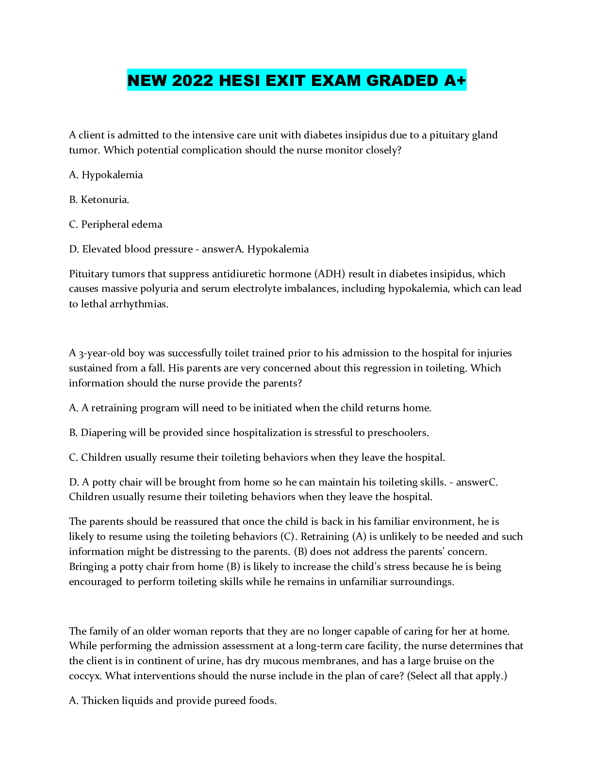 Preview image for NEW 2022 HESI EXIT EXAM GRADED A+