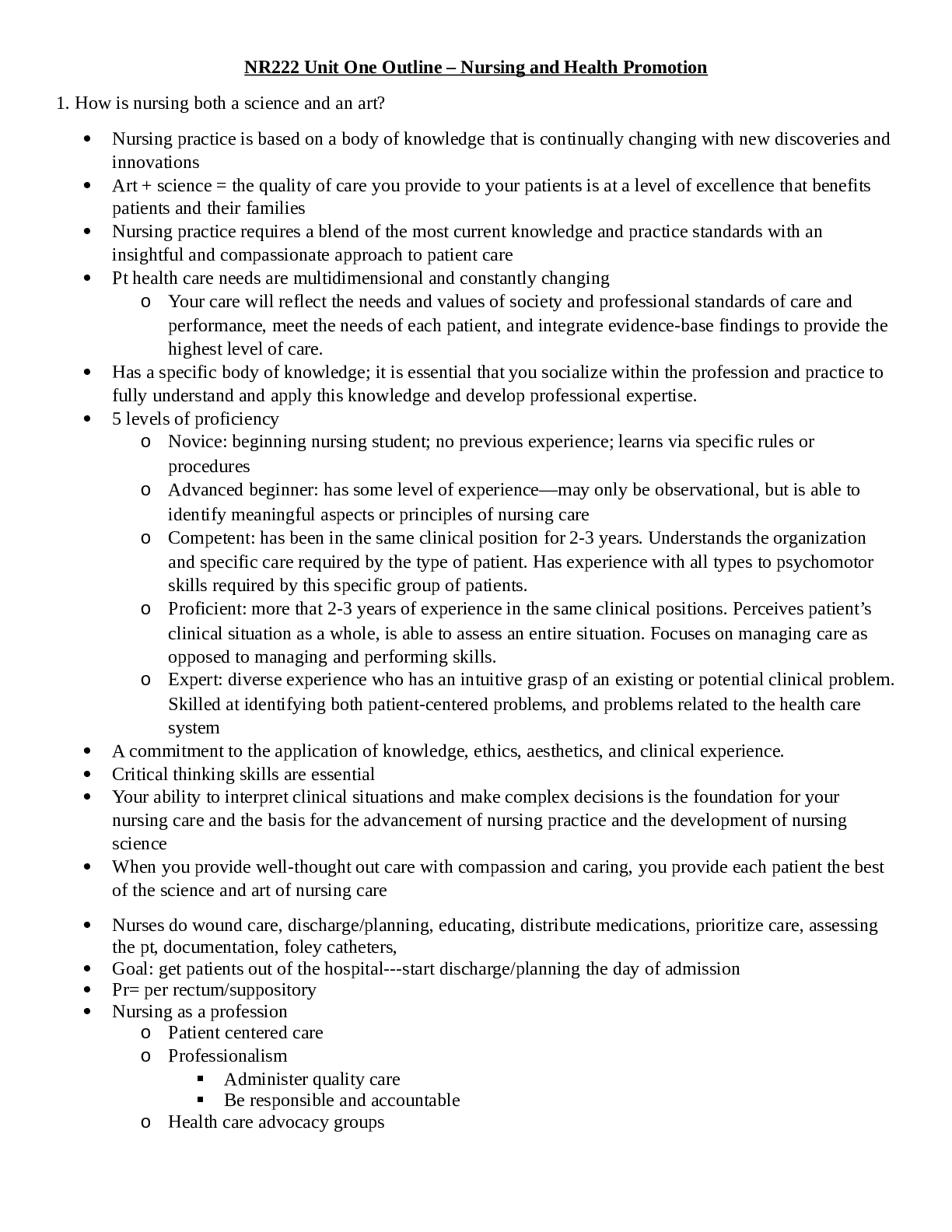 Preview image for NR222 Unit One Outline – Nursing and Health Promotion( Notes summary)