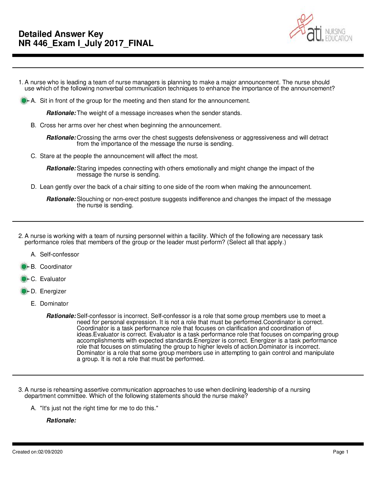 Preview image for NR 446 FINAL EXAM 1 (70 Q&A) WITH RATIONALE / NR446 FINAL EXAM 1 (70 Q&A) WITH RATIONALE : COMPLETE SOLUTIONS