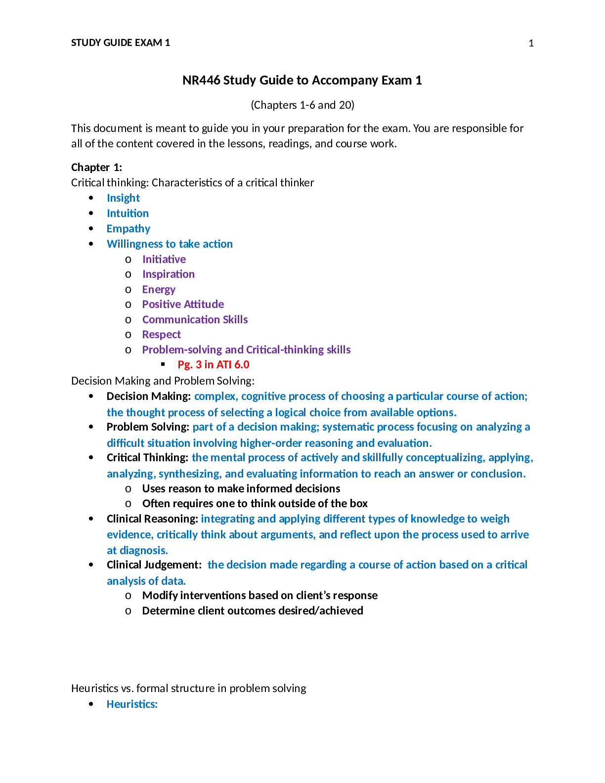 Preview image for NR446 Exam 1 Study guide JM317