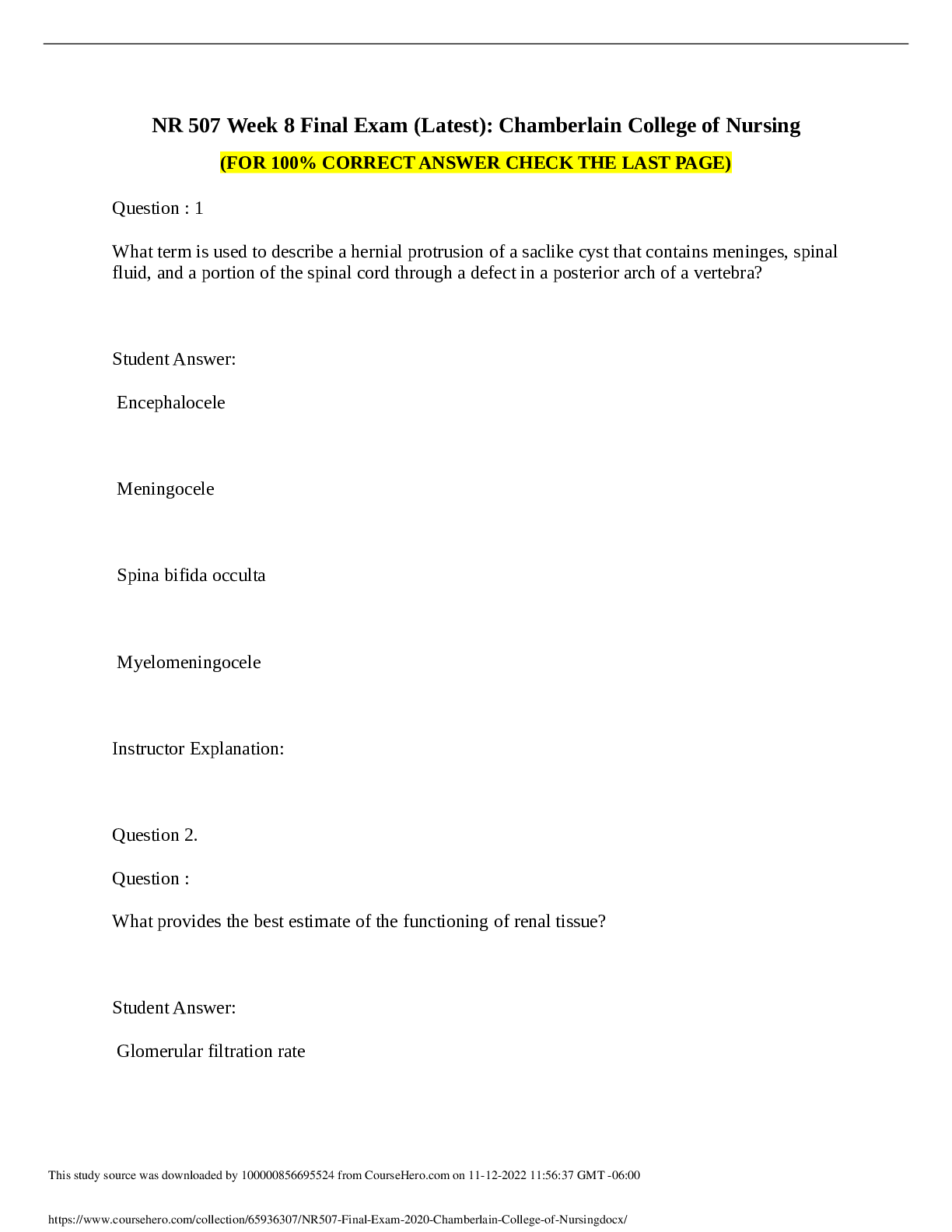 Preview image for NR 507 Week 8 Final Exam (Latest)2022