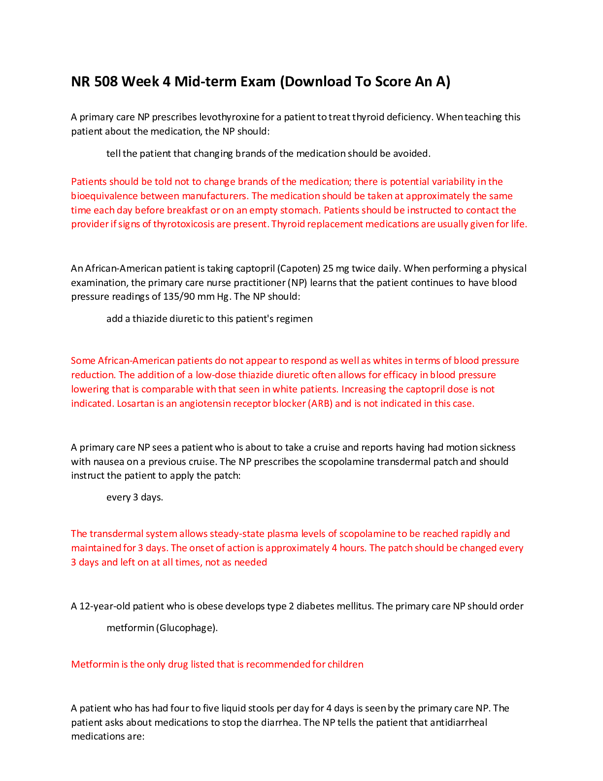 Preview image for NR 508 Week 4 Mid-term Exam (RATED A+)