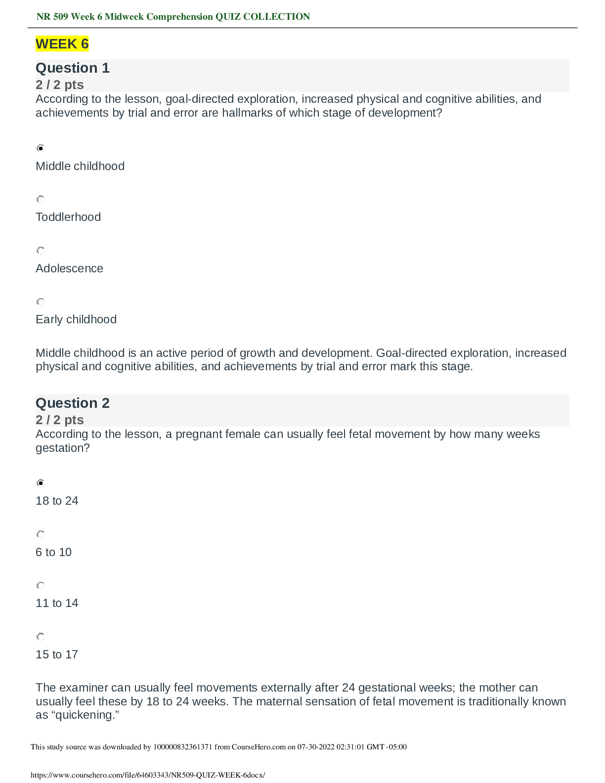 Preview image for NR 509 QUIZ WEEK 6-NR509 Quiz Week 6 Chamberlain College of Nursing[A Grade]