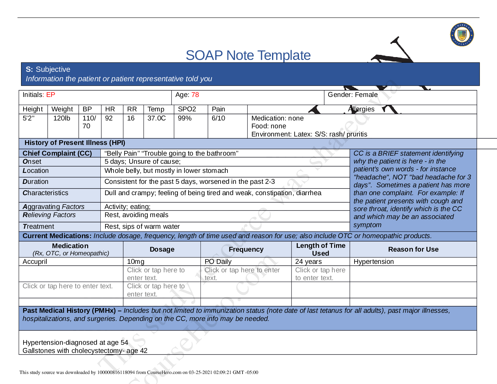 Preview image for NR 509 Week 5 Abdominal Pain SOAP Note. With 100% precision