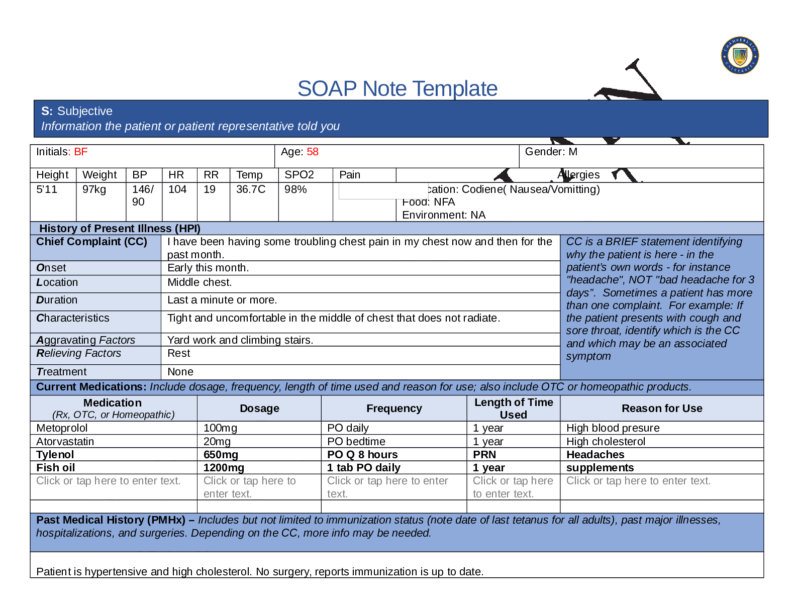 Preview image for NR 509 Week 4 Chest Pain SOAP Note