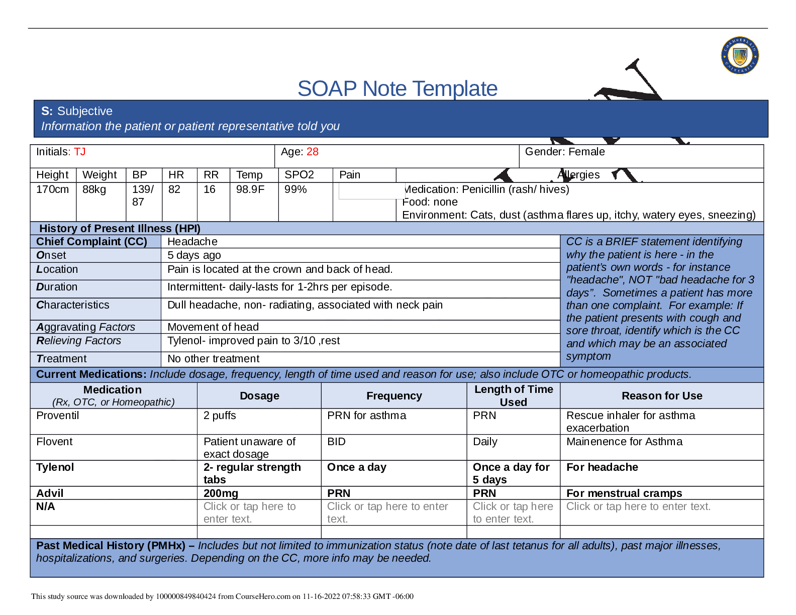 Preview image for NR 509 Week 3 Neurology SOAP Note