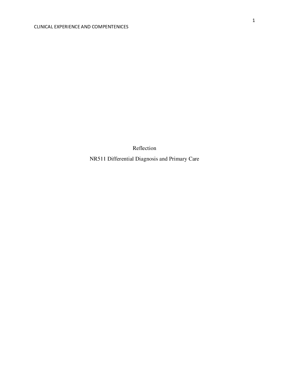 Preview image for NR511 Differential Diagnosis and Primary Care[Reflection] 100% A  Expert Gurantee
